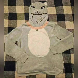 No Boundaries Juniors Gray Cat Hoodie Fuzzy Sweater Size Large 11/13